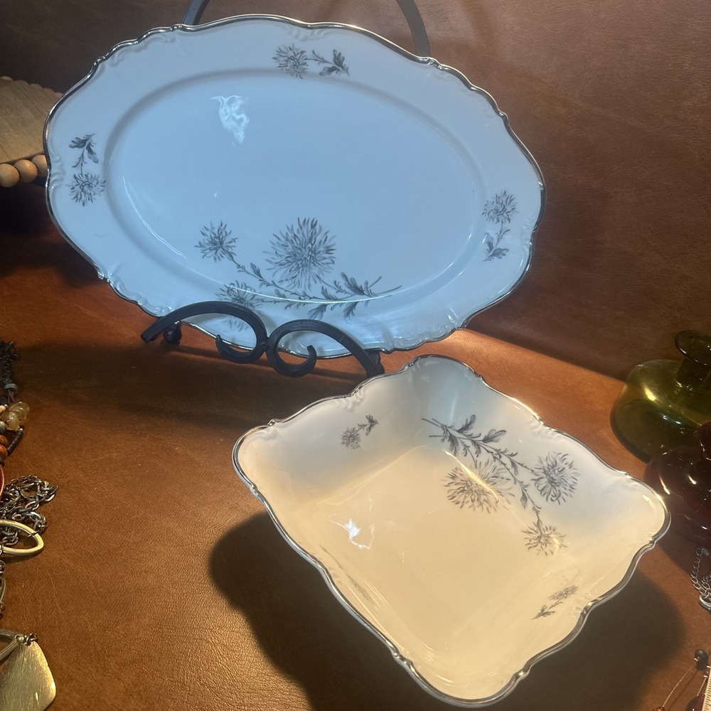 Set2  Bavaria Germany Platinum trim 9" Square+14"Platter